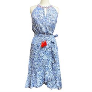 THML Blue Printed Halter Top & Wrap Skirt Set